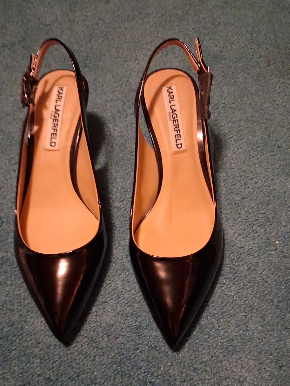 Karl Lagerfeld Black Patent Pointed Slingback Flats